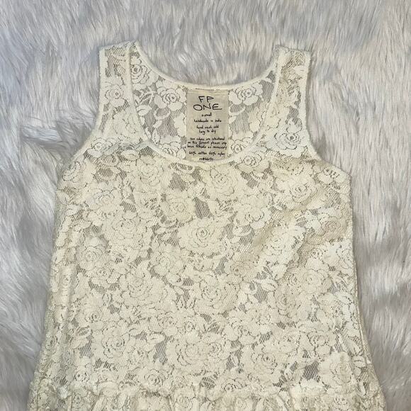Free People FP ONE Emily Sheer Floral Ruffle Lace Slip Tunic Dress in Ivory - Picture 3 of 7